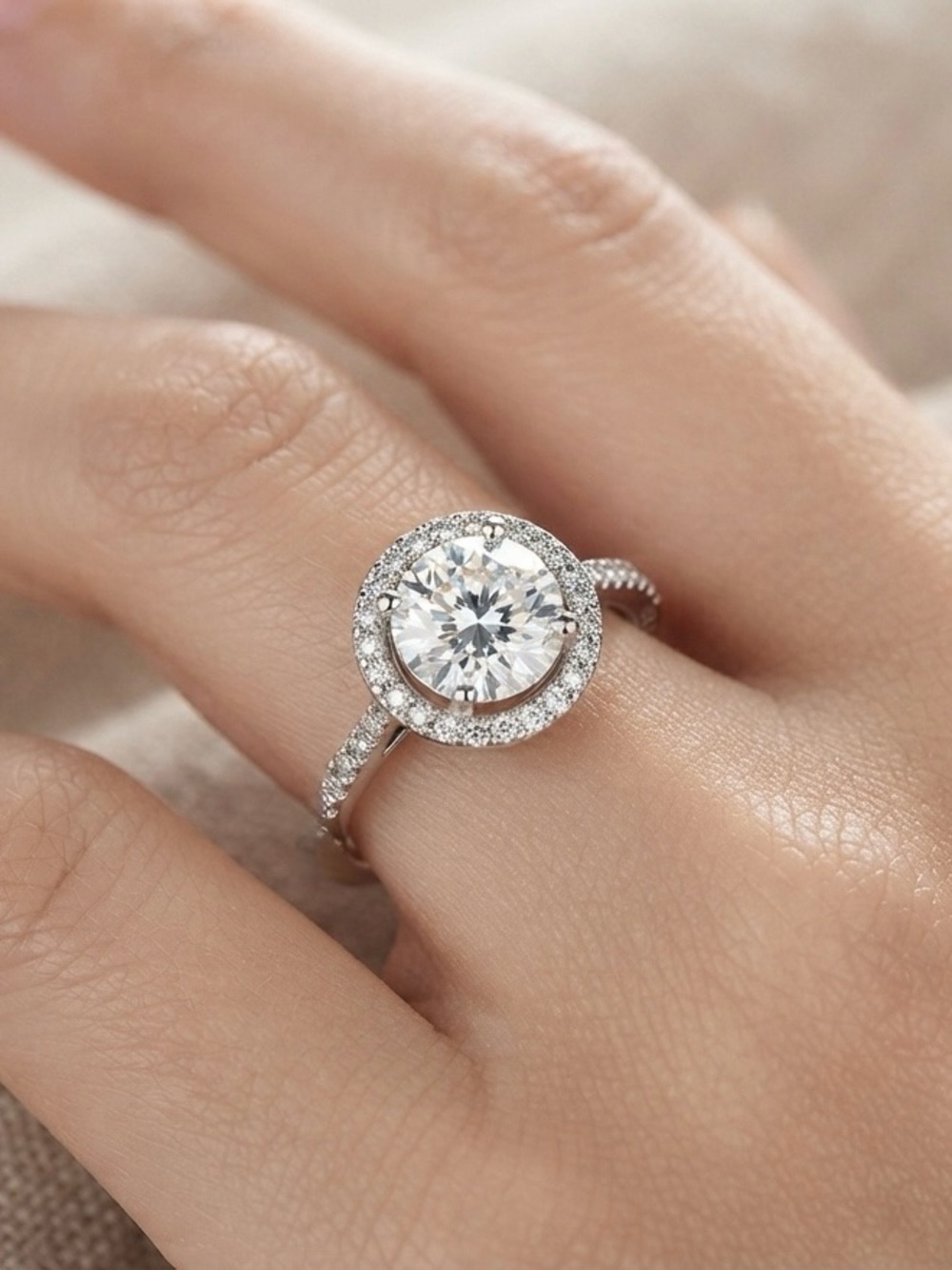 Diamond Halo Engagement Ring in Silver